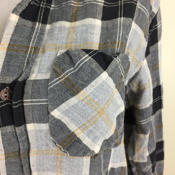 CURRENT ELLIOTT Gray Black Taupe Plaid High Low Hem Flannel Oversized Shirt - Picture 7 of 11
